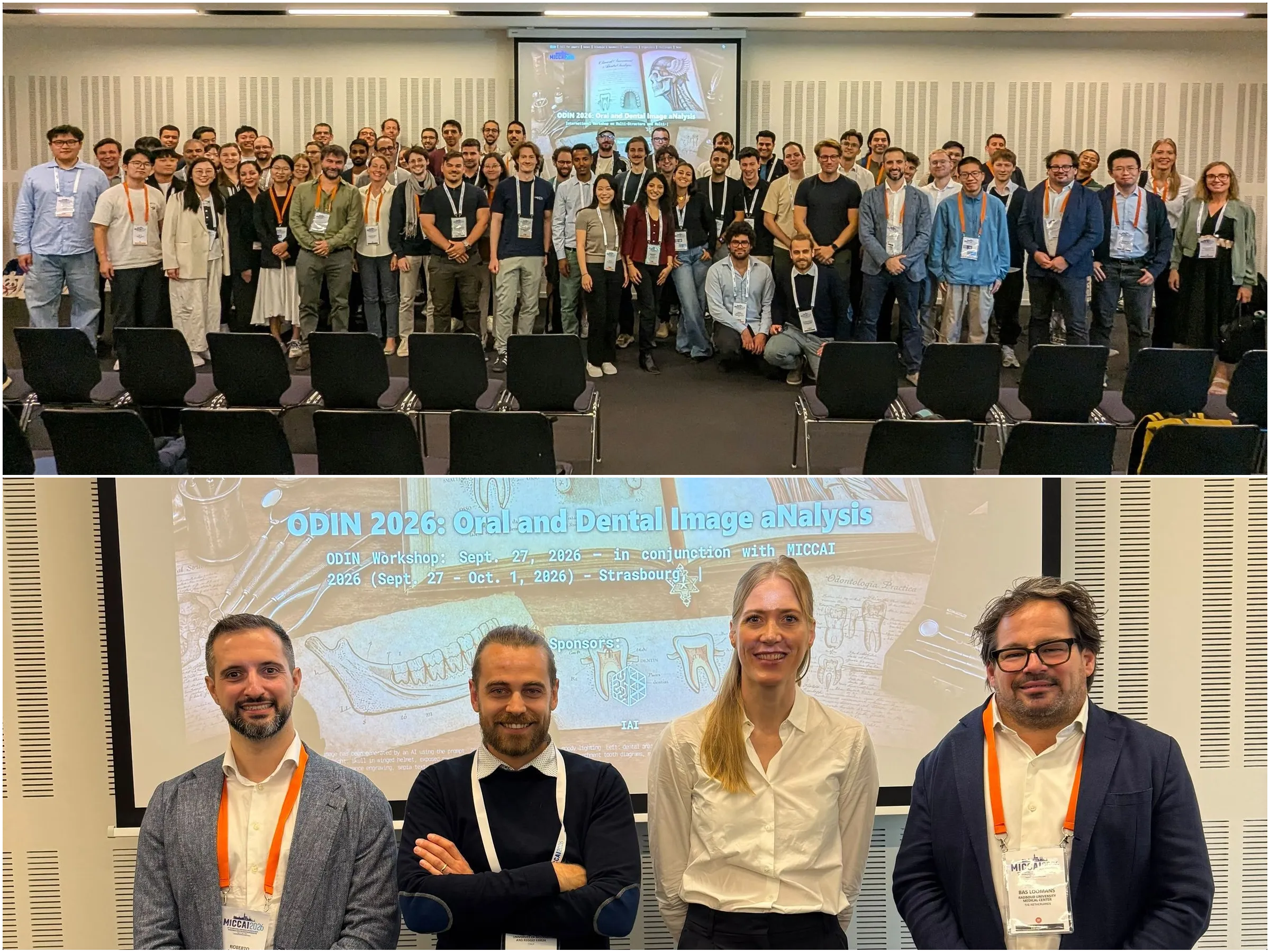 Group photo of the ODIN 2026 Workshop participants, speakers, and organizers at MICCAI 2026 in Strasbourg